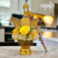 ราคา นกยูงเสียบเงิน ต้นนกยูงกฐิน สูงประมาณ17นิ้ว สีเหลืองทอง (แถมไม่เสียบเงิน10ไม้) ใช้เสียบธนบัตรถวายพระ ALLMU (28260384100)