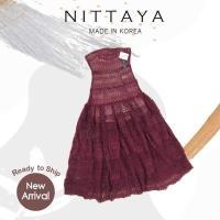 ราคา มือ 1 เดรสยาวเกาะอก งานลูกไม้ สี Burgundy ป้าย Nittaya (20249976187)