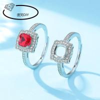 ราคา สีขาวชุบทองหญิงผู้ถือแหวนที่ว่างเปล่าผู้ถือแหวนทองแดงผู้ถือ DIY ฝังไขมันสแควร์ Huazi เพชรเพทายเลียนแบบ S925 เงิน PD (42415319702)