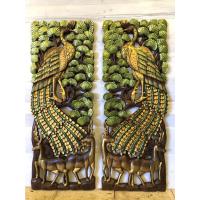 ราคา แผ่นไม้แกะสลักติดผนัง ขนาด 35x90ซม. ไม้สัก ฉลุลายนกยูง สีสันสดใส สำหรับตกแต่งผนัง Handmade Wood Carving Wall Hanging (22308408656)