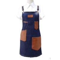 ราคา ผ้ากันเปื้อนยีนส์กระเป๋าหนังสายหนังคล้องคอแบบปรับได้และถอดได้ (12208515687)