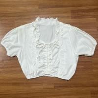 ราคา เสื้อครอปสีขาว จั๊มเอว จั๊มแขน เชือกรูดอก *ส่งต่อ*มือสอง* (40069178865)