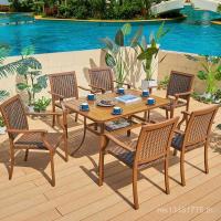 ราคา โต๊ะยาวกลางแจ้งเลียนแบบโต๊ะไม้เก้าอี้จีนไม้สักอลูมิเนียมโมเดิร์นทอเก้าอี้หวายแสงหรูหราระดับไฮเอนด์ลานออกแบบ นาโนเมตร (42317784373)