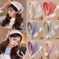 ราคา ผู้หญิงหวานสวย Chequer พิมพ์ Hairbands สามเหลี่ยมผม Hoops Headwear อุปกรณ์เสริม (27607212340)