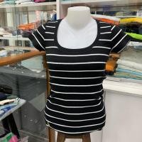 ราคา Polo Ralph Lauren เสื้อยืดผู้หญิง แขนสั้น คอยู ทรงรัดรูป ผ้ายืด สีดำลายขวาง ของแท้ (27626631665)