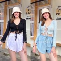 ราคา พร้อมส่ง-เสื้อครอปแขนยาวผูกด้านหน้า-เสื้อครอป-เสื้อสายฝอ (19011902377)