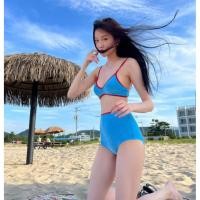 ราคา Gwenny⭐ M-XL ผู้หญิงชุดบิกินี่สีดำสีชมพูสีม่วงสีฟ้าสีทึบสองชิ้นเอวสูงชุดว่ายน้ำสไตล์เกาหลี (26950304610)