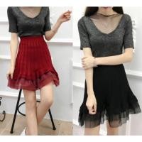ราคา (พร้อมส่ง)กระโปรงไหมพรม ทรงสวิง เนื้อผ้ายืดได้ แต่งชายกระโปรงด้วยผ้าแก้ว ใส่กับเล้คกิ้งน่ารักๆ (13318579585)