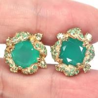 ราคา ต่างหูพลอยแท้ โมรา 10 mm. ล้อม โกเมนเขียว เงินแท้ 925 ชุบทอง 18k (27065665143)