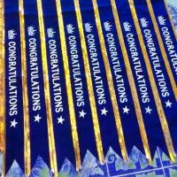 ราคา สายสะพายปัจฉิม สายสะพายรับปริญญา congratulations น้ำเงิน ขอบทอง (1819214778)