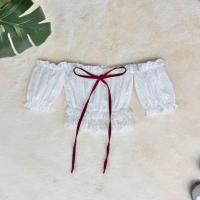 ราคา เสื้อเกาะอกต่อแขนฉลุลาย แต่งลูกไม้ ผูกโบว์หน้า (40108868511)