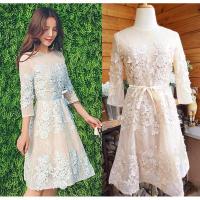 ราคา เดรสลูกไม้สวยมากๆ สีครีมทอง M /สีฟ้า XXL (4053747904)