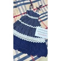 ราคา เดรสยาวลายทางสายเดี่ยวผูกไหล่แต่งลูกไม้ขาวและน้ำเงินป้ายLover shop (24176934913)