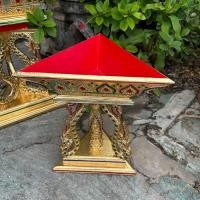 ราคา ขันแก้ว ลายบัวปิดทอง พานสามเหลี่ยม5ไซส์ ขันแก้วทั้งสาม พานใส่ดอกไม้ แกะสลักปิดทองคำเปลว ส่องประกาย (43154875461)