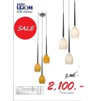 ราคา ไฟห้อยราคาถูก ไฟช่อเพดาน ขาสีเงิน แก้วสีเหลือง และ สีขาว # 23-MD1288A-3SO-AMBER - SHINNY WHITE # Sangudom (28824157027)