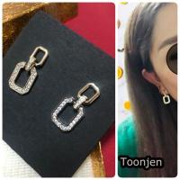 ราคา (พร้อมส่ง) Toonjen ต่างหูแฟชั่น ทรงเหลี่ยมประดับเพชร คุณภาพดี น้ำหนักเบา ไม่เจ็บหู ใส่ทำงาน ใส่ออกงาน เรียบหรู (13814886588)