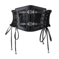 ราคา Hot Sale#European and American Retro Black Lace Tie Leather Waist Belt for Women, Fashionable Elastic Waist Cincher, Large Size Wide Belt RX11 (41261295551)