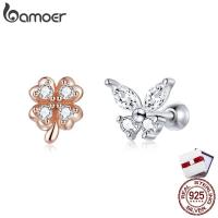 ราคา bamoer Silver Lucky Grass Butterfly Earrings 925 Sterling Silver Four-Leaf Clover Earring Gift For Women Fine Jewelry SCE1008 (5874462205)