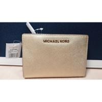 ราคา Michael Kors Jet Set Travel Leather Medium Card Case Carryall Wallet - Gold # ของใหม่ (1787143214)