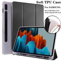 ราคา เคสฝาพับ มีช่องใส่ปากกา สําหรับ Samsung Galaxy Tab S7 FE LTE 12.4 "S8+PLUS กรณี S7 S8 11" เคสแท็บเล็ต Auto Sleep Awake สมาร์ทฝาครอบ ขาตั้งกันกระแทกซิลิโคนอ่อนนุ่มกลับ Case (25188809104)