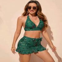 ราคา บิกินี่ชุดว่ายน้ำ bikini ชุดว่ายน้ำวันพีช ชุดว่ายน้ำสามชิ้นแบบเซ็กซี่ ลายดอกไม้เอวสูง กระโปรงบิกินี่ (24147191167)