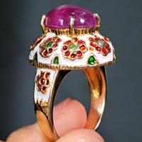 ราคา 2012 แหวนเงินแท้ลงยาถมทอง ประดับพลอยทับทิมแก้ว(ชมพู) แบบ"บุษบาล้อมดาว " (55) (25974012892)