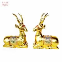 ราคา กาวง ไม้แกะสลัก กวาง1คู่ ของตกแต่งบ้าน งานหัตถกรรม กวางเดินเส้นปิดทอง กวางไม้ กวางนั่ง (23163217221)