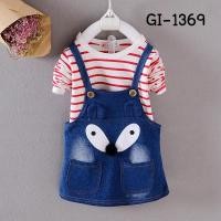 ราคา ชุดเดรสเด็กผู้หญิง (เซ็ต 2 ชิ้น) เสื้อแขนยาวลายขวางสีแดง + เอี๊ยมกระโปรงยีนส์ลายจิ้งจอก GI1369 (10913069497)