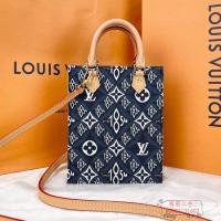 ราคา กระเป๋าสะพายข้างมินิ Louis Vuitton Petit Sac Plat สีฟ้า ซีรีย์ 1854 ของแท้ยุคเก่า มือสอง (42370301165)