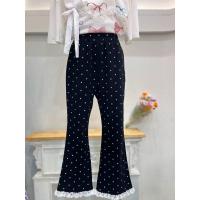 ราคา กางเกงขาม้าลายจุด ผ้ายืดทรงฮิตปลายขาแต่งลูกไม้ พร้อมส่ง tag:️ TEEDA (25090849772)