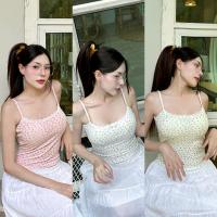 ราคา ครอปสายเดี่ยว แต่งลูกไม้ ลายดอกน่ารัก ผ้ายืดเยอะ แต่งโบว์ช่วงอก ใส่ง่ายผ้านิ่ม เสื้อสายเดี่ยวลูกไม้ รุ่น อันปัน (24533874927)