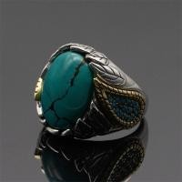 ราคา แหวนเงินแท้ เกรด 925 ประดับหินเทอร์ควอยซ์ธรรมชาติ สไตล์อิสลาม แฟชั่นโบราณ สําหรับผู้ชาย (26666637727)