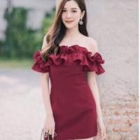 ราคา เดรสสีแดง ระบายไหล่ ใส่ออกงานได้ เที่ยวได้ (8370538592)