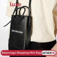 ราคา ของแท้ของแท้ Balenciaga Shopping Logo Mini Phone Bag #Tote Bag หนังวัว สีดำ (40951539824)