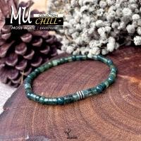 ราคา สร้อยข้อมือหิน " มอสอสเกต " แท้ 100% กำไลหินนำโชค ขนาด 4mm ทรงลูกปัดโบราณ (17025424422)