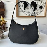 ราคา แท้ พร้อมส่งกระเป๋าสะพาย ขนาด 9 นิ้ว TORY BURCH 137416 EMERSON ZIP SHOULDER BAG หนังซาเฟียโน่สีดำ สายปรับระดับได้ (21165396074)