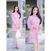 ราคา เดรสสั้นผ้าชีฟอง สีชมพู งานแต่งระบายชั้นๆ งานสวย ออกแนวสาวหวาน พร้อมส่ง นางแบบใส่งานจริง (27603852528)