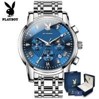 ราคา PLAYBOY นาฬิกาผู้ชาย กันน้ำ 100% ส่องสว่าง มีหน้าต่างปฏิทิน สายสเตนเลส นาฬิกาควอตซ์ ธุรกิจ นาฬิกาผู (29650570592)