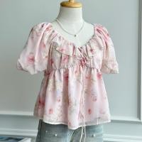 ราคา (พร้อมส่ง)รุ่น(BC-ชมพูแขนบอลลูน13)เสื้อแขนสั้น สีชมพู ผ้าชีฟอง ทรงเสื้อคอกว้าง แขนตุ๊กตา ดีเทลแต่งระบายรอบคอและอก (26234418709)