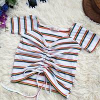 ราคา ND422ส่งฟรี มือ 2 เสื้อครอปไหมพรม ปาดไหล่ ลายขวาง แถบสีรุ้ง มีสายเชือกรูดด้านหน้า ใส่กับกางเกงยีนส์เอวสูง สวยมากๆคะ (3126916625)