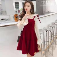 ราคา ชุดเซตเสื้อคอระบายแขนยาว ใส่คู่กับเอี๊ยมกระโปรง (1892684762)