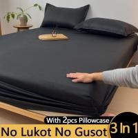 ราคา ผ้าปูที่นอนรัดมุม 3 in 1 No Gusot No Luoot Queen/Single/Double/King Size พร้อมปลอกหมอนสีธรรมดาชุดเครื่องนอน (41967175590)
