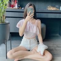 ราคา ส่งฟรี : เสื้อระบายหน้าไหล่เฉียง ผูกสายเดี่ยว (สอบถามก่อนสั่งซื้อ) (6033249024)