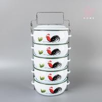ราคา ปิ่นโต ปิ่นโตทำบุญ ปิ่นโตเคลือบ ปิ่นโตเคลือบ ปิ่นโตลายไก่ ทรงบุษบา 14cm x 5ชั้น ลายไก่ลำปาง ตรานกเพนกวิน (23770495740)