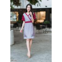 ราคา พร้อมส่ง สินค้าใหม่มือ 1 Dress Worldเดรสผ้าพื้นสีชมพูแขนระบายชั้นๆสีแดง (1610231101)