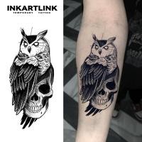 ราคา Inkartlink Skull & Owl กันน้ํา 15 วัน, รอยสักเฮนน่าชั่วคราว, รอยสักปลอมสัตว์, รอยสักวิเศษกึ่งถาวร (28232632763)