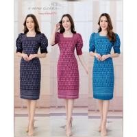 ราคา ชุดเดรสผ้าไทยลายตะขอเดรสทำงานผ้าฝ้ายหมักโคลน (11281872918)