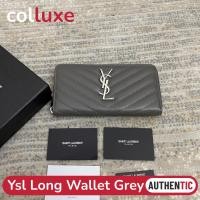 ราคา ของแท้ของแท้ Saint Laurent YSL Long Wallet Grey Zipper Caviar กระเป๋าสตางค์ซิปยาว (43951317900)