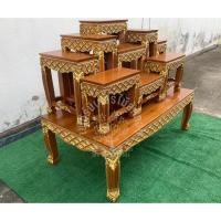 ราคา โต๊ะหมู่บูชาพระ ไม้สักทอง โต๊ะหมู่บูชา หมู่9 หน้า7 แกะลายพิกุล ไม้สัก ขนาด กว้าง 62 ยาว 120 สูง 37 ซม ฐานสูง 90 ซม (22233059758)