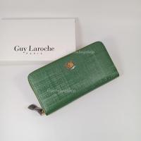 ราคา Guy Laroche กระเป๋าสตางค์ผู้หญิงใบยาวซิปรอบ สีเขียว หนังลายผ้า หนังแท้ อะไหล่สีทอง (28763046782)